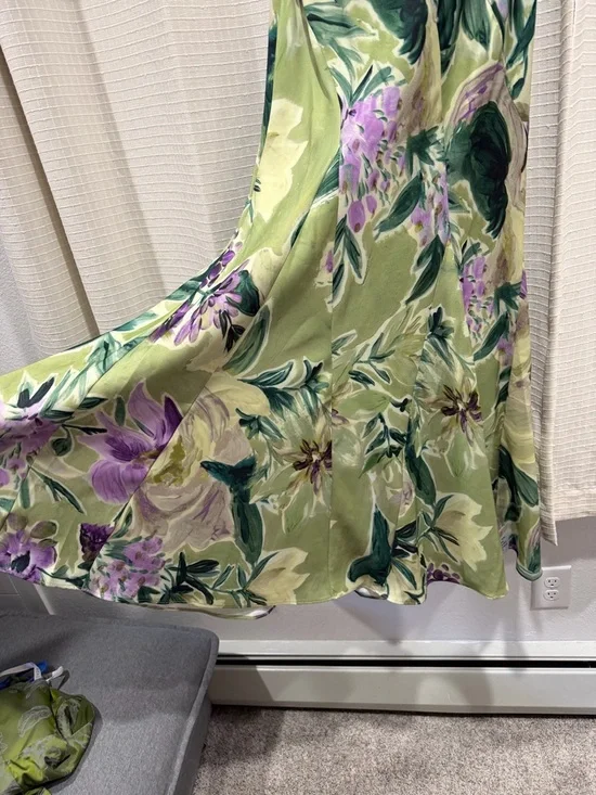 ASOS One-Shoulder Green Floral Midi Dress with Purple Accents - Picture 6 of 8